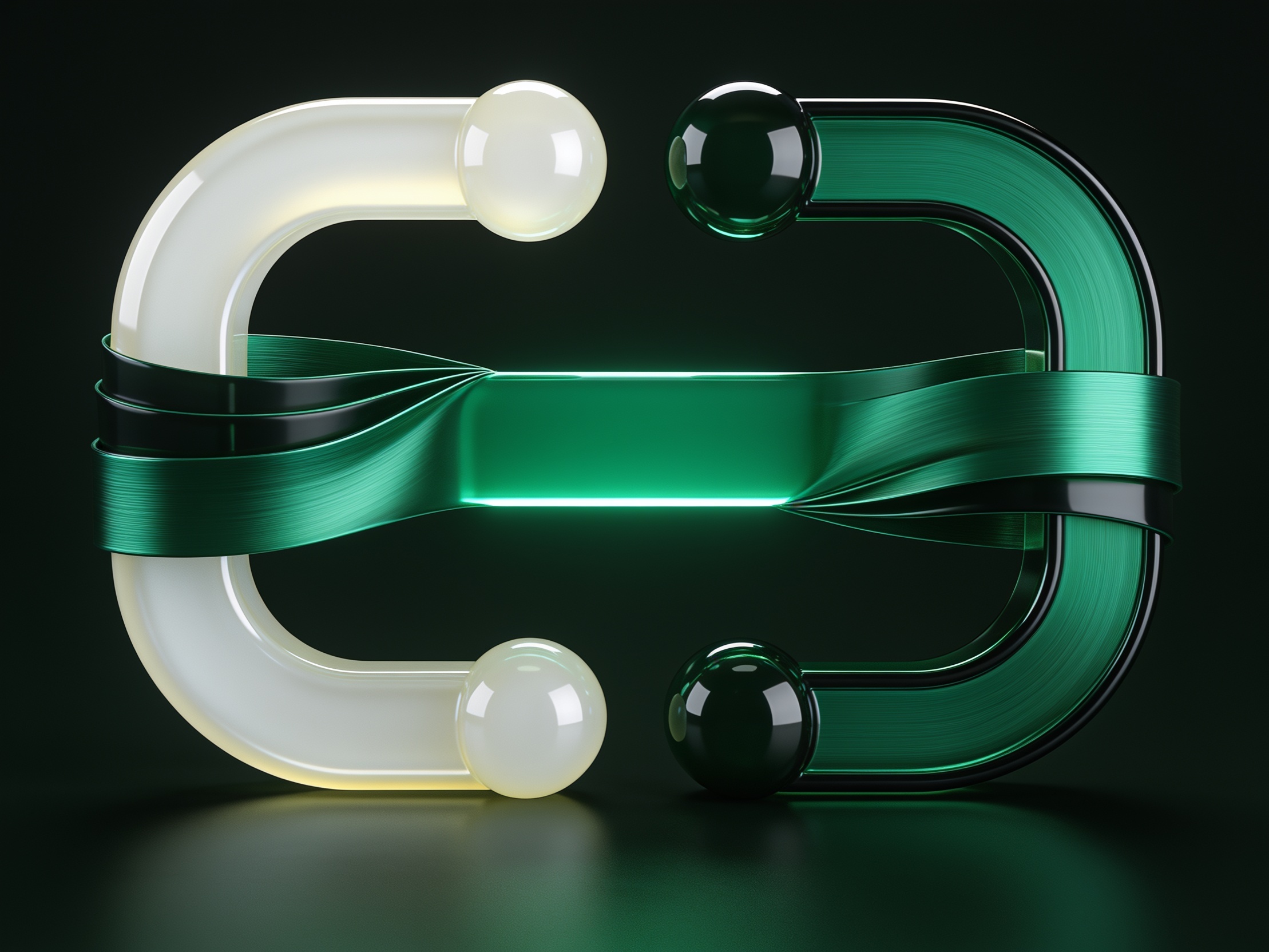 Interlocking ivory and emerald glass sculpture inspired by the CediBridge bridge mark